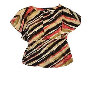 Women’s Multi-Colored Silk Blouse with Split sleeves-Apostrophe- Size Medium